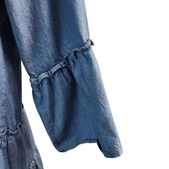 Peter Som Collective Size 14 Blue RTR Designer Tunic Dress Cotton Tiered Ruffles - Picture 15 of 16